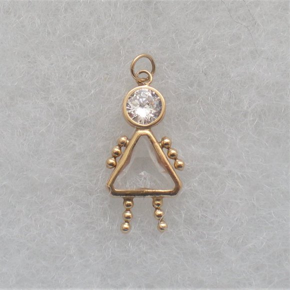 Vintage Solid 14K Yellow Gold Clear White CZ Daughter Girl Pendant Charm 14kt